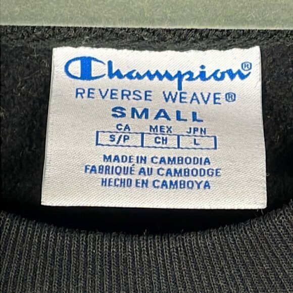 Champion Reverse Weave Cropped Black Sweatshirt Long Sleeve Crewneck Sz S - Picture 4 of 11
